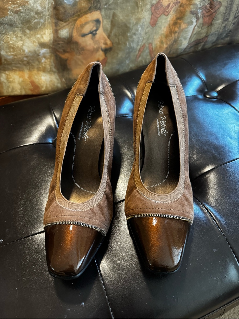 Walking Cradles Brown Suede and Patent Cap Pumps